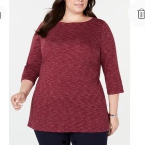 NEW Karen Scott 3/4 Sleeve Boat Neck Tunic Top, Size 1X, Burgandy Red